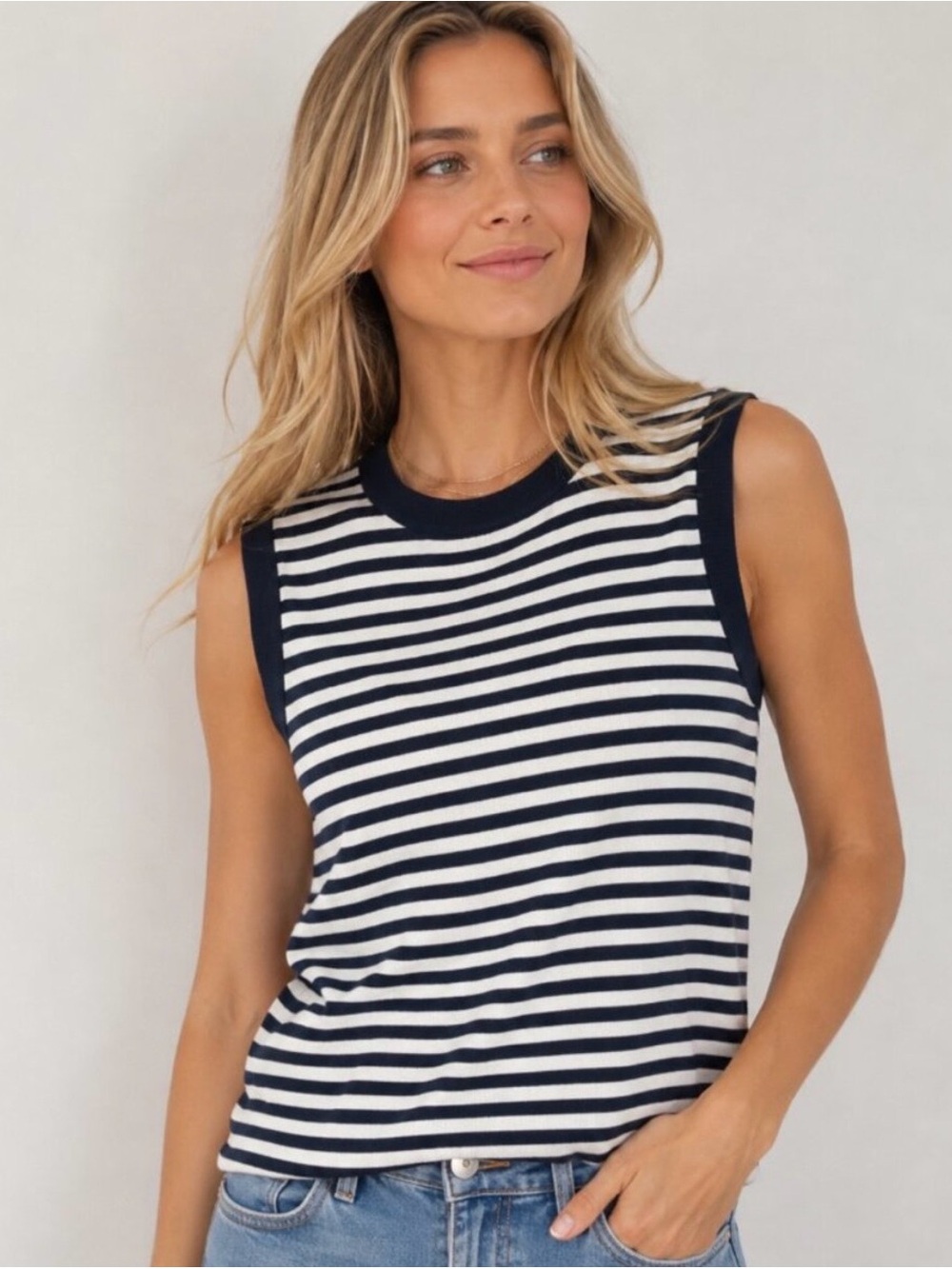 J. Crew Navy and White Striped Sleeveless Knit Tank